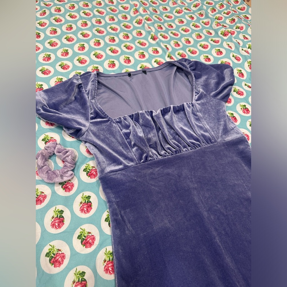 Vintage forever 21 stretchy lavender bodycon babydoll velvet dress. - Picture 4 of 14
